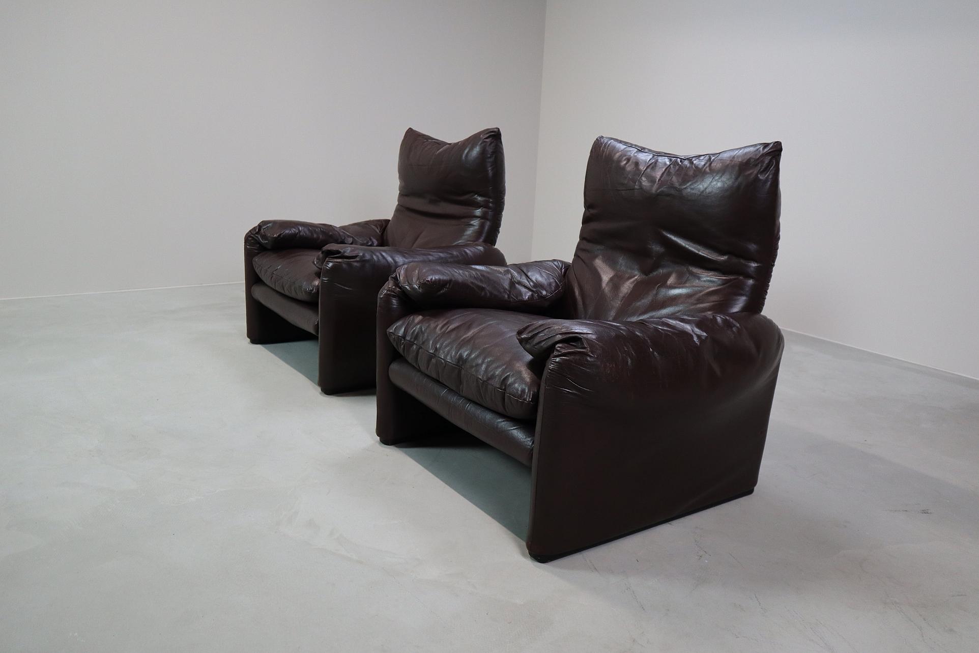 Pair of Maralunga leather armchairs