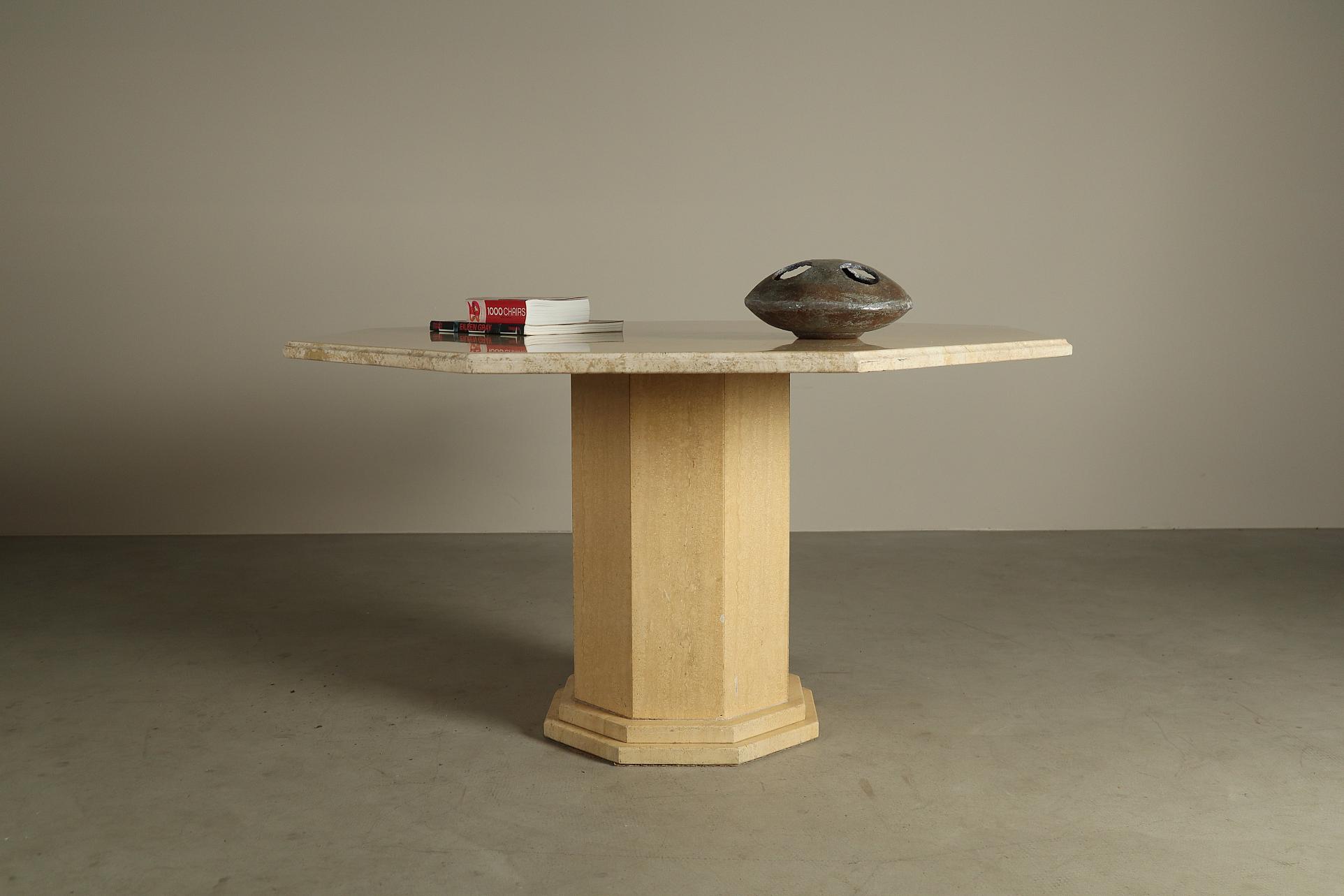 Octagonal travertine dining table, Italy